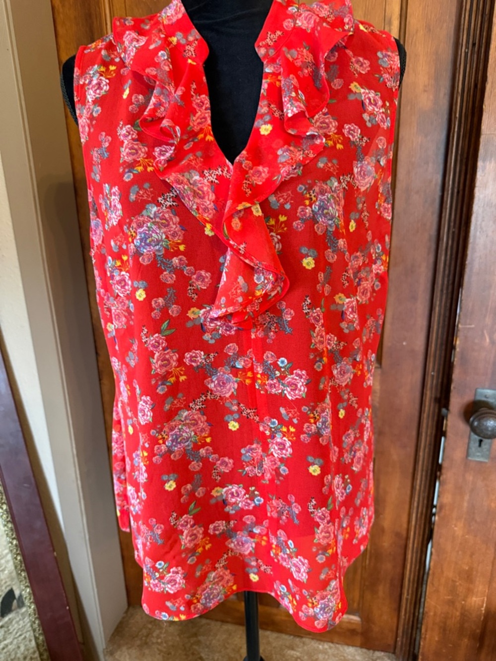 CAbi #5219 Crush Floral Sheer Blouse.
